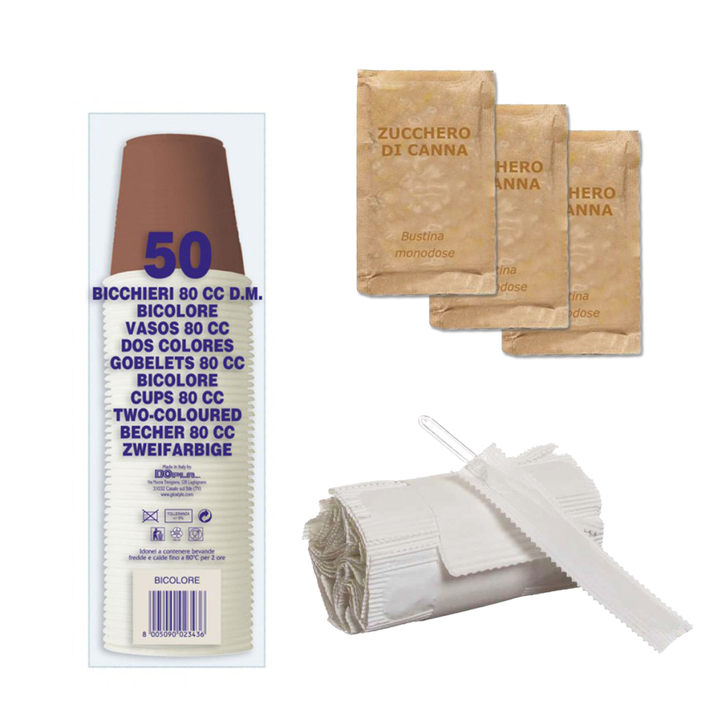 KIT BORBONE ACCESSORI 200 BICCHIERI CAFFE PALETTE BUSTINE ZUCCHERO ORIGINALE SC0